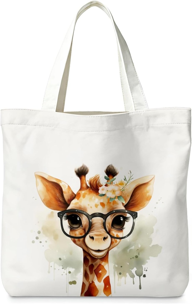 Cute GiraffeTote Bag for Women Teens Girls, Canvas Tote Bag Giraffe Gifts, Reusable Grocery Bags Shopping Bags 15.7 x15 Inch