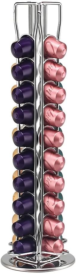 For Nespresso Carousel Holds 40 Capsules, Ninyoon OriginalLine Pod Storage Beautiful Pod Holder Coffee Bean Dispenser Storage Rack Holder, 360 Degree Rotation, Elegant
