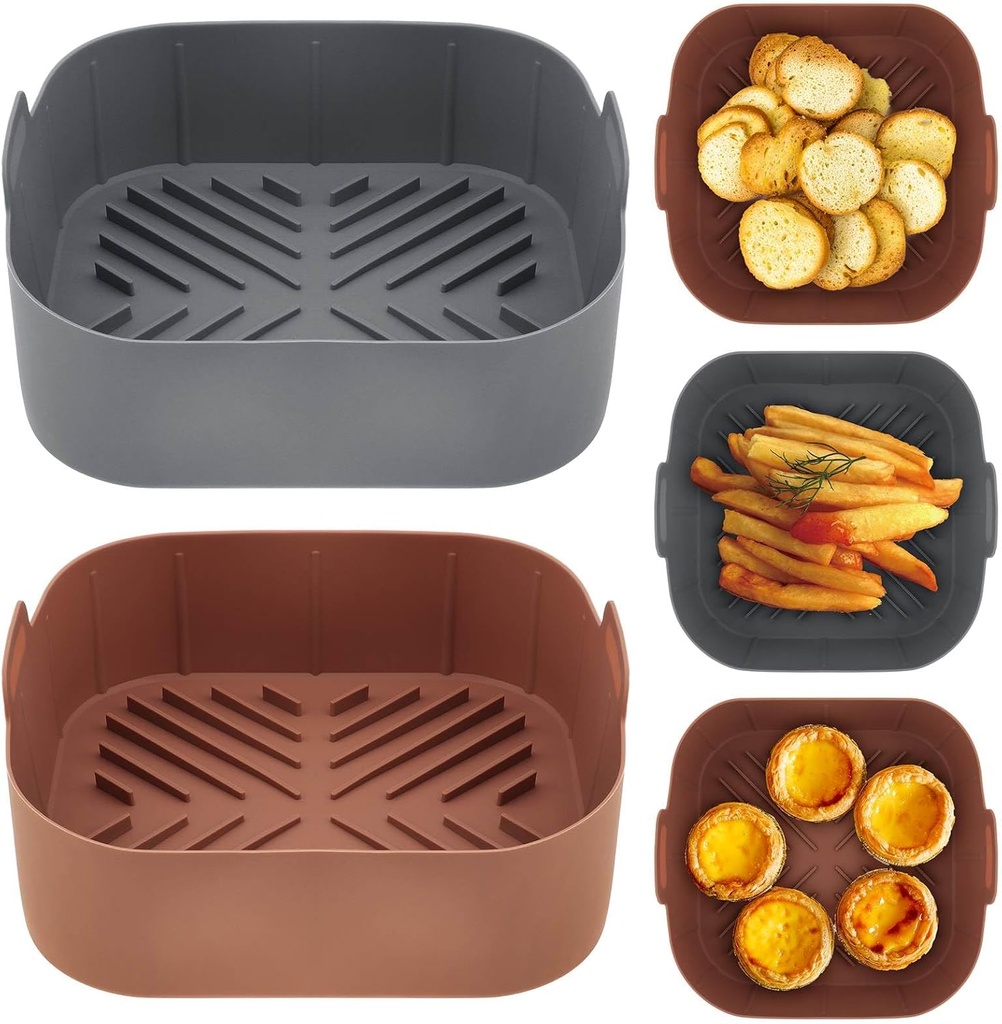 Air Fryer Silicone Liners 2Pcs, Square Airfryer Liners 8.2inch, Air Fryer Pot Reusable for 4-8 QT, Air Fryer Basket Accessories Replacement for Parchment, Air Fryer Inserts Oven Microwave Parts