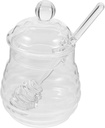 iplusmile Clear Honey Pot Set with Spiral Dipper and Glass Lid High Borosilicate Glass Jar Dispenser for Home Kitchen Use