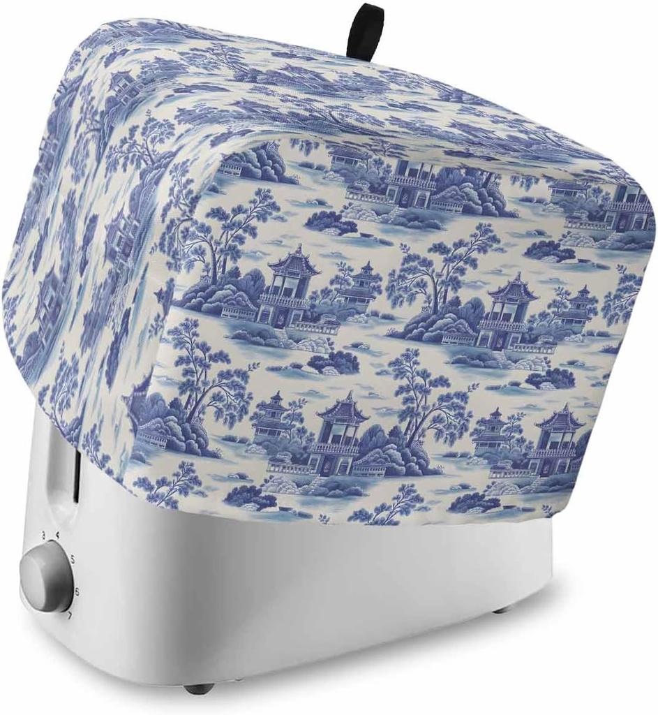 Purple Garden Toaster Cover 2 Slice, Modern Art Building Trees Rock Landscape Dustproof Bread Machine Oven Cover with Storage Pockets, Fits Most Kitchen Toasters Protector