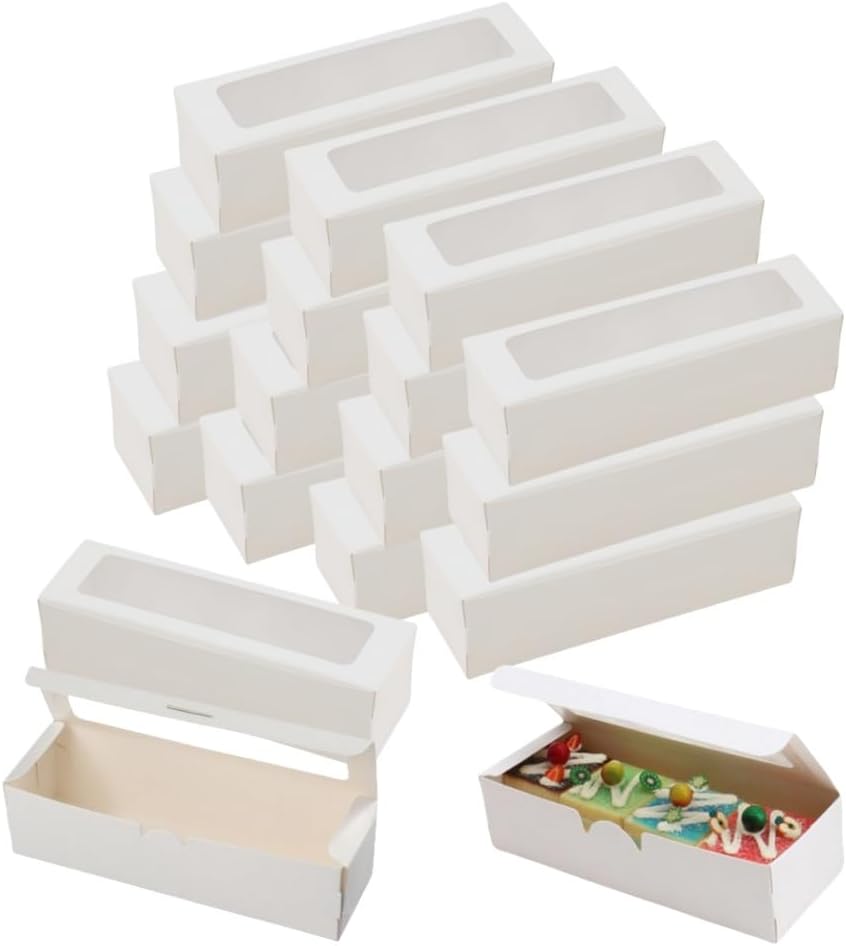 20 Pcs White Muffin Boxes,2x2x7 Small Pastry Boxes with Window,Small Bread Box,For Macaron,Cookies,Candy,Chocolate,Baked Goods Packaging Takeout Boxes