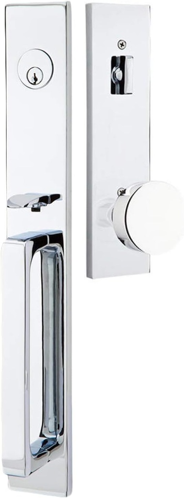 Emtek Contemporary Tubular Entry Set: Lausanne Style with Round KNOB on The Interior Side. 2 Backset Sizes Included 2-3/8 in. and 2-3/4 in. Color: Polished Chrome, Model: 4819-US26