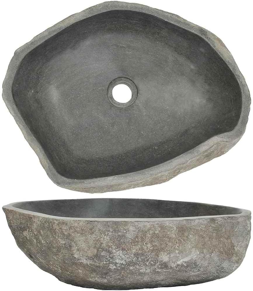vidaXL Wash Basin, Bathroom Sink Bath Wash Bowl, Countertop Wash Basin Wash Sink, River Stone Oval