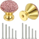 uxcell Drawer Knobs,2Pcs 1.1 Inch (28mm) Diameter Bling Diamond Decoration Cabinet Knob, Round Rhinestones Pull Handle with Screws for Home, Office, Kitchen (Gold Base + Pink Diamond)