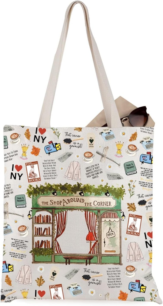 WCGXKO 40s Romance Comedy Movie Inspired Tote Bag You've Got Mail Book Lovers Gift for Movie Fans