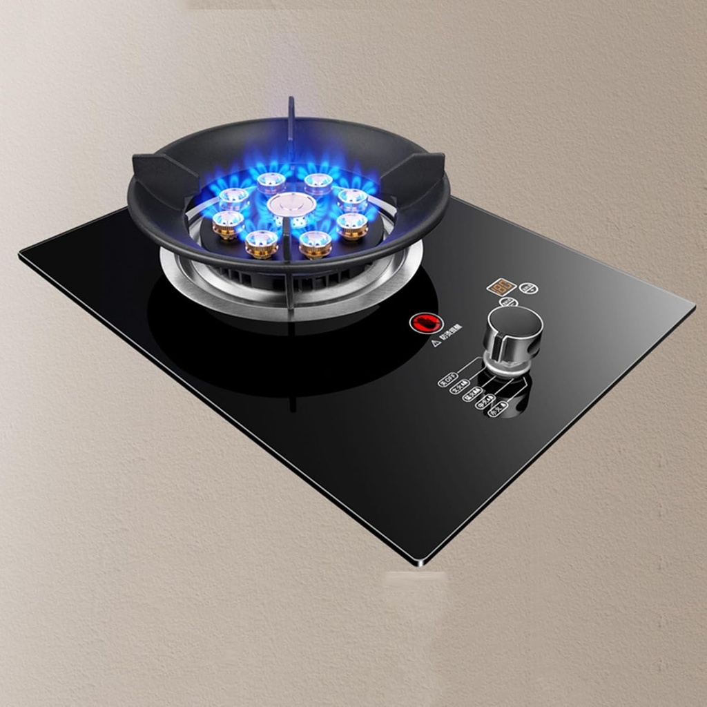 Gas Stove, 1 Burner Gas Stove, 5.2KW Chamber Fire Ring Wok Burner, Black Tempered Glass Countertop for Cooking, with Flameout Protection, Timer (Size : LPG)
