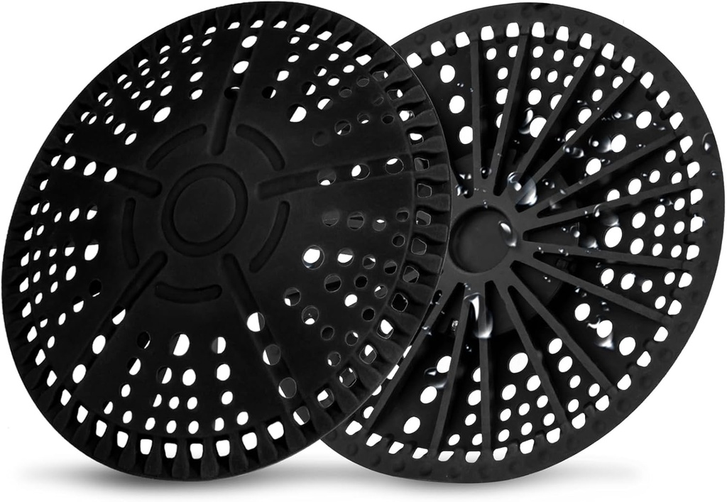 ZOOY Shower Drain Hair Catcher, 2 Pack 5.5 Inch Silicone Large Drain Cover, Bathroom Hair Drain Catcher, Flat Anti-Clog Hair Trap for Shower, Bathtub, Tub & Sink Hair Strainer(Black)