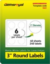 3 inch Circle Labels Printable,Matte White Round Labels for Printer,3" Large Printable Stickers,3" Blank Round Sticker Paper,40 Sheets,240 Circle Stickers,World Class Materials