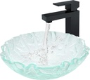 Eden Bath Clear Free-Form Wave Rim Round Glass Sink Bowl Bathroom Vessel Sink for Vanity Top