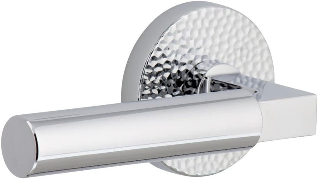 Viaggio CLOMHMCON-STH_PRV_234_LH Circolo Hammered Left Handed Solid Brass Privacy Door Lever Set with Contempo Lever and Circolo Hammered Rosette - 2-3/4" Backset - Bright Chrome