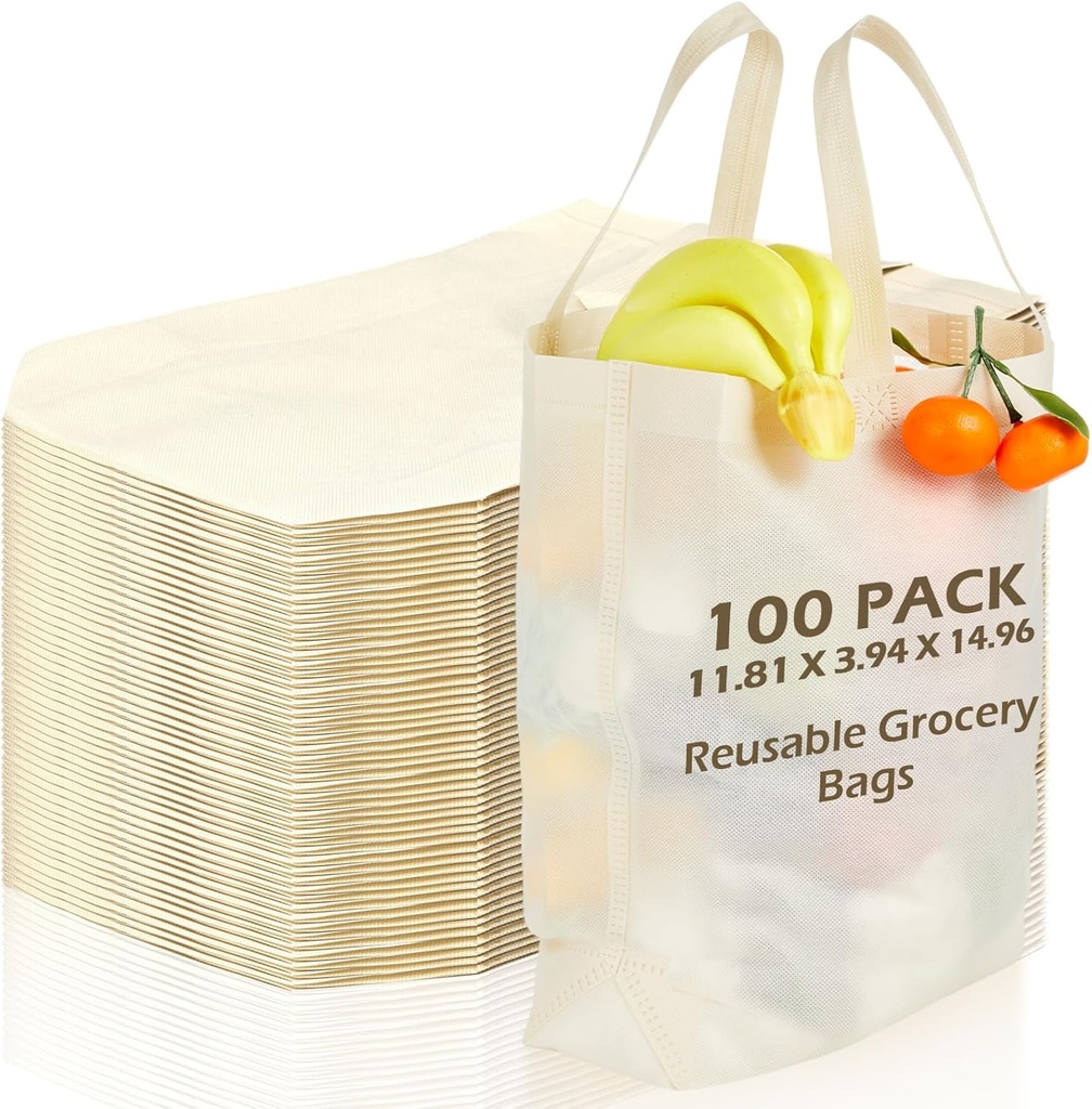 Reusable Tote Bag with Handles Bulk Extra Large Non Woven Grocery Shopping Bags for Boutiques Retail Store