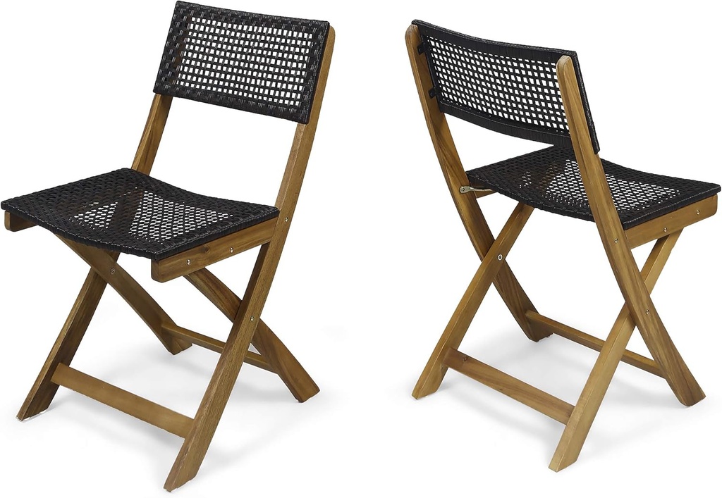 Great Deal Furniture Truda Outdoor Acacia Wood Foldable Bistro Chairs with Wicker Seating (Set of 2) - Teak Finish and Brown Wicker