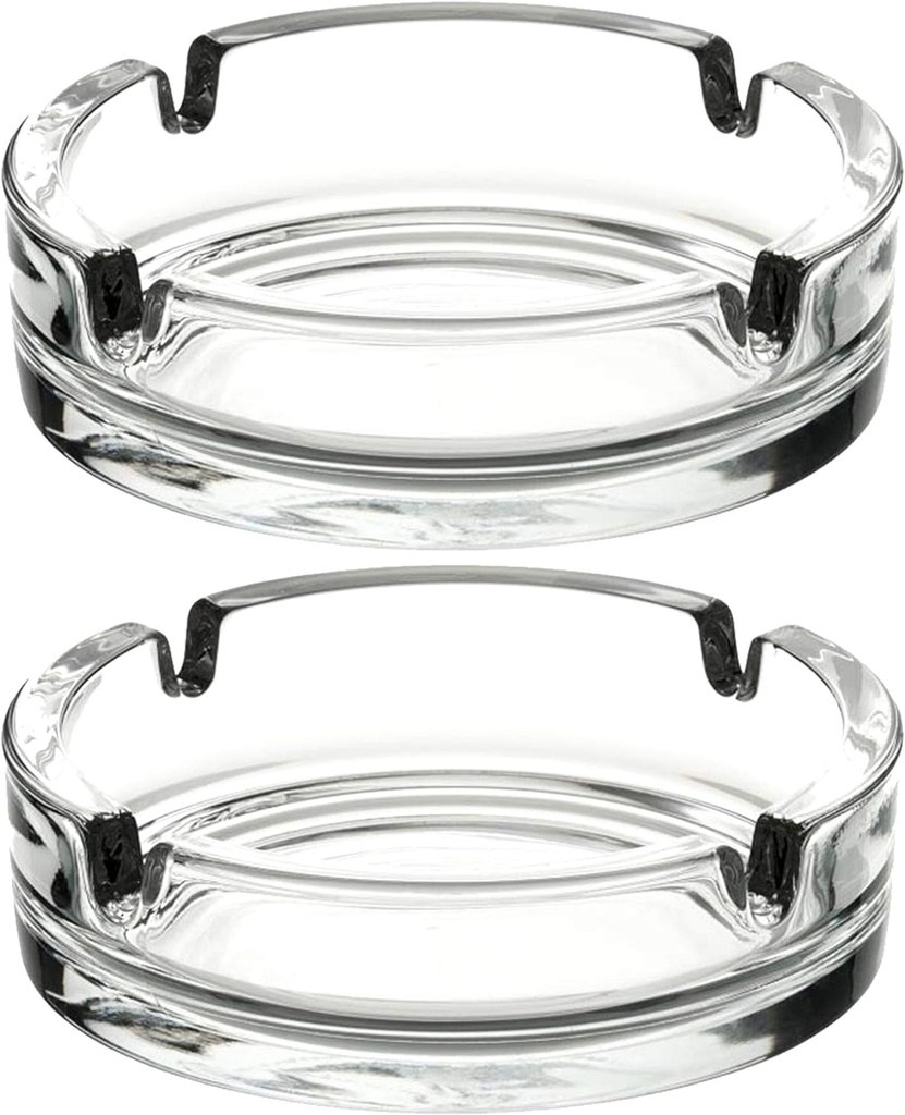 Fargus Glass Ashtrays for Cigarettes, Portable Decorative Modern Ashtray for Home Office Indoor Outdoor Patio Use, Fancy Cute Cool Ash Tray, Pack of 2 (Clear)