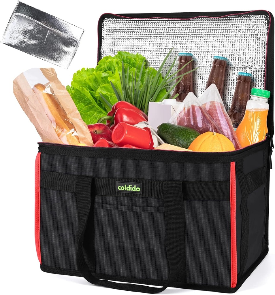 XXXL Insulated Reusable Grocery Bags, Cooler Bags insulated with Hard Bottom Insert Stands Upright, Sturdy Zipper Food Delivery Bag for Warm or Cold