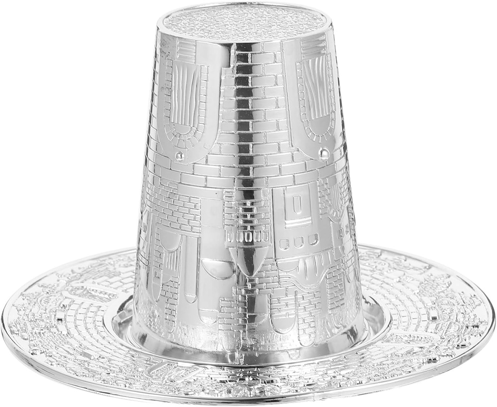 Amosfun Kiddush Cup and Tray - Silver Plated Kiddush Cup Set Kiddush Wine Jewish Shabbat Cup Jerusalem for Shabbat Havdalah Passover Holiday