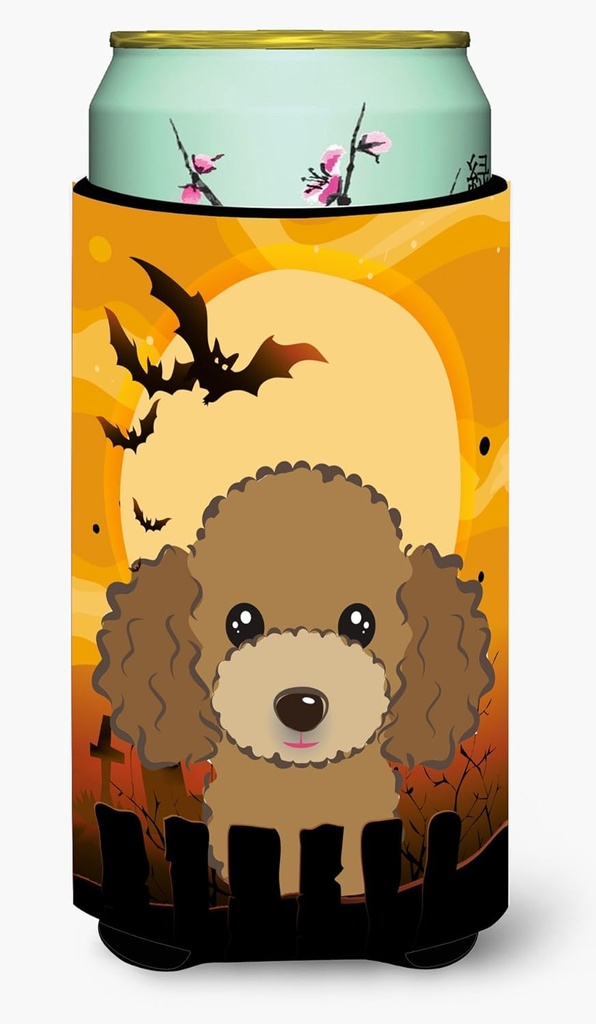 Caroline's Treasures BB1814TBC Halloween Chocolate Brown Poodle Tall Boy Hugger Can Cooler Sleeve Hugger Machine Washable Drink Sleeve Hugger Collapsible Insulator Beverage Insulated Holder