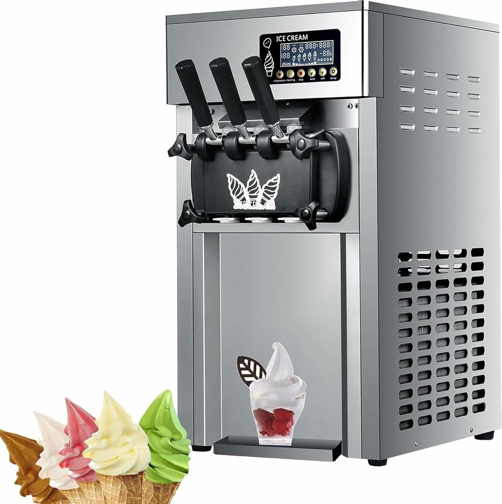 1200W Commercial Ice Cream Maker Machine, 3 Tastes Outlet Soft Serve Ice Cream Machine, 16~18L/H Ice Cream Makers, Ce/Fcc