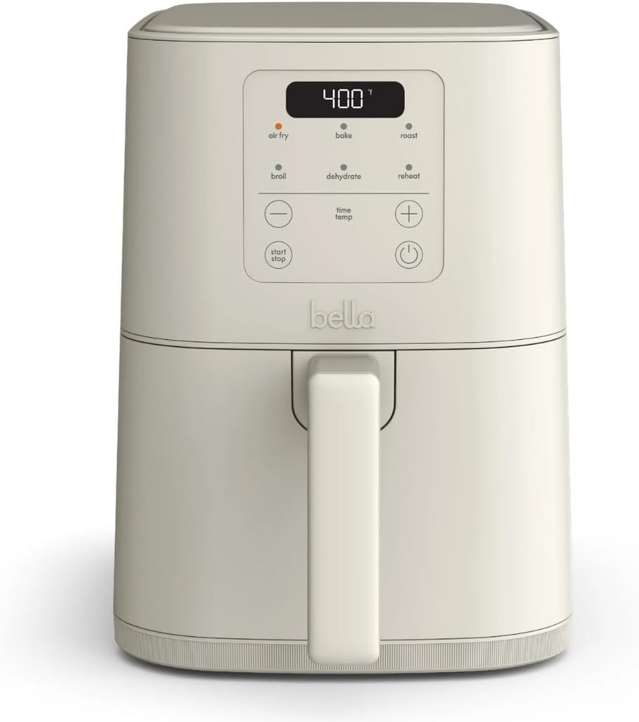 BELLA Digital Air Fryer, 4Qt XL Basket, Ceramic Nonstick, 1300W, 6 Presets, Cool-Touch Handle, Compact Slim Design, Oatmilk