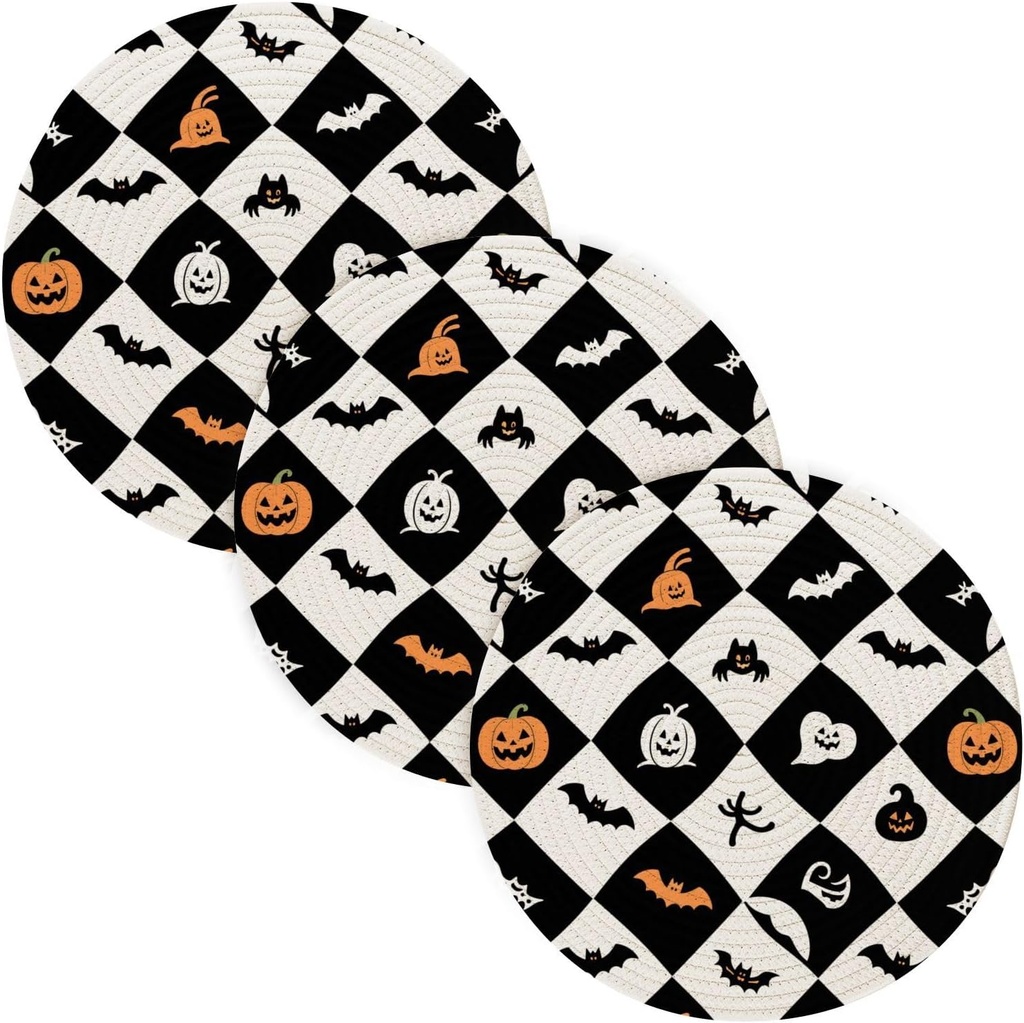 3 Pcs Absorb Water Hot Pan Holder for Crock Pot Halloween White Skeleton 15in Polyester-Cotton Thread Weave Kitchen Aid accesorios para mesa de comedor