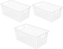 WenZBros 16inch Freezer Wire Storage Baskets, Refrigerator Organizer Bins with Handles, Large Farmhouse Metal Basket for Kitchen Cabinets, Pantry, Closets, Bedrooms, Bathrooms (White)