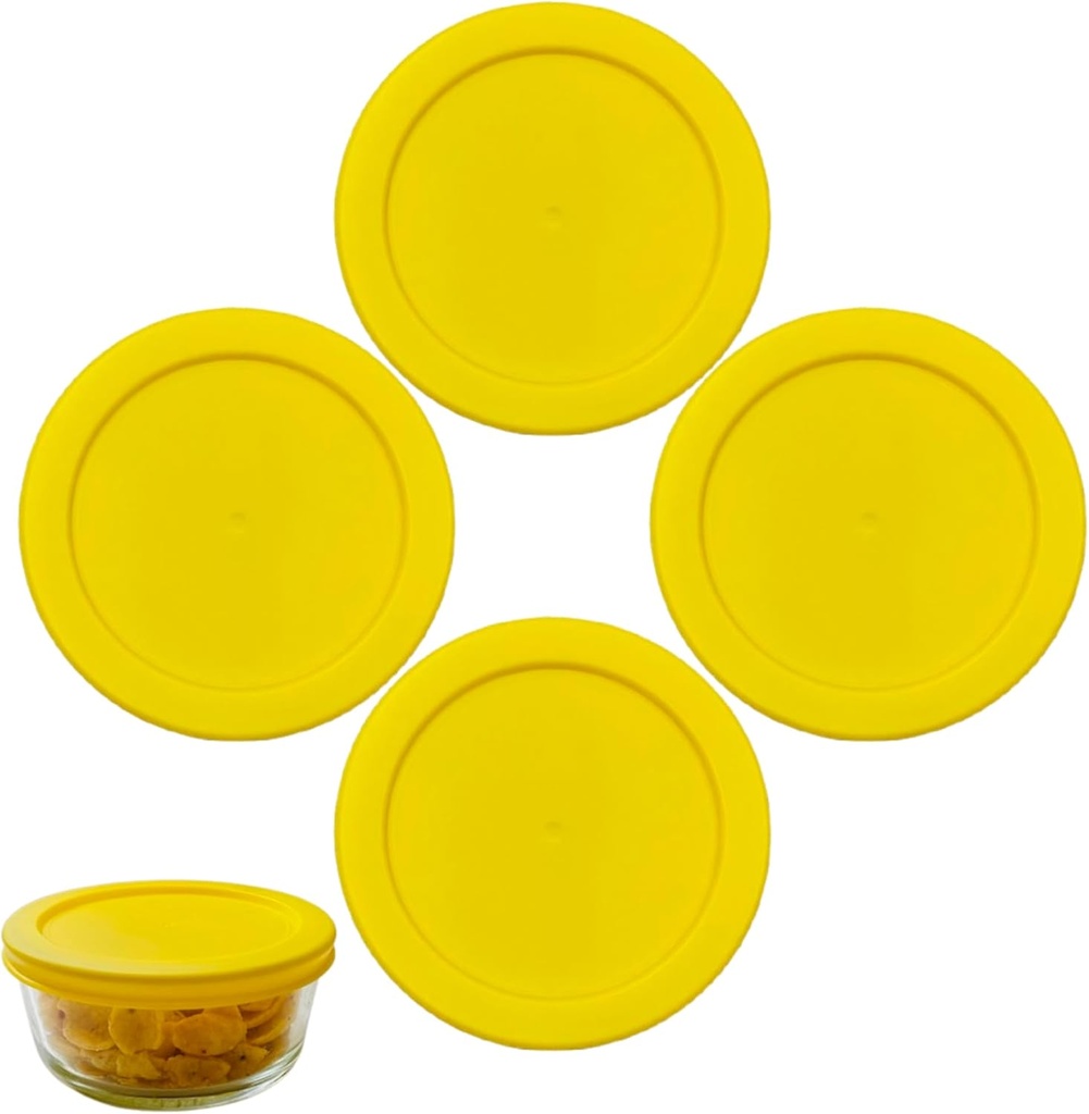 4 Cup/950 mL Yellow Replacement Lids/Covers for Pyrex 7201-PC, 4 Cup/32oz Anchor Hocking & Klare Ware Storage Bowls *Lids Only* - *Glass Container Not Included* (4 Pack, Yellow)