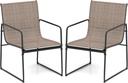 Tangkula Outdoor Dining Chairs Set of 2, Patio Furniture Chairs with Breathable Seat & Backrest, Armrests, Metal Frame, Outside Fabric Chairs for Backyard, Porch, Garden, Poolside (1, Mix Brown)