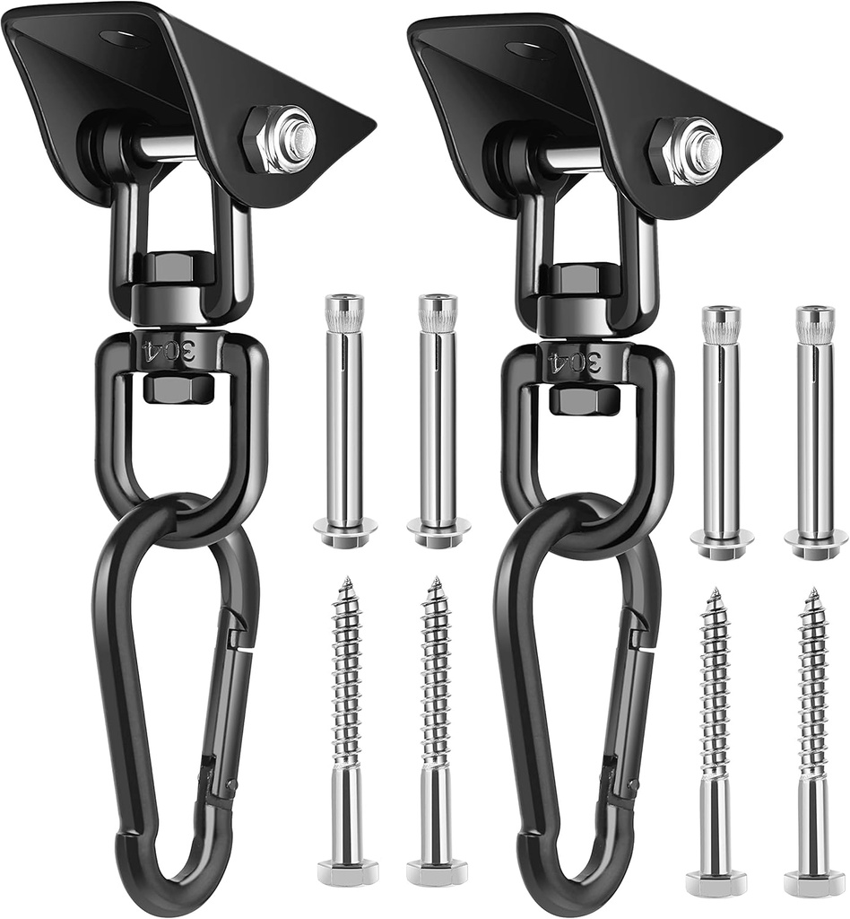 Porch Swing Hanging Kit, 360°Rotating 1200 lb Capacity Hanger for Porch Swing, Hammocks, Swing Chair (2 Pack)
