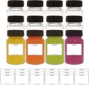12 Pack Premium 2 oz Glass Shot Bottles with Black Lids & 18 Labels - Wide Mouth Leakproof Mini Jars for Ginger Shots, Wellness, Juice, Travel Essentials - Dishwasher Safe, Reusable