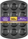 Wilton Gold Premium Non-Stick Warp-Resistant Bakeware, Made without PFAs, Muffin Pan, 12-cup, 10.5 x 15 x 1.4 in, Packaging May Vary