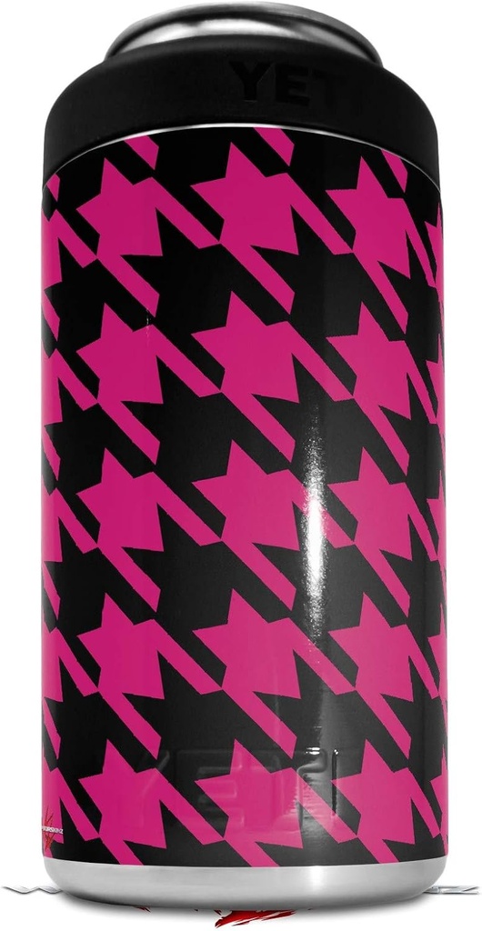 Skin Decal Wrap compatible with Yeti 16oz Tall Colster Can Cooler Insulator Houndstooth Hot Pink on Black (COOLER NOT INCLUDED)