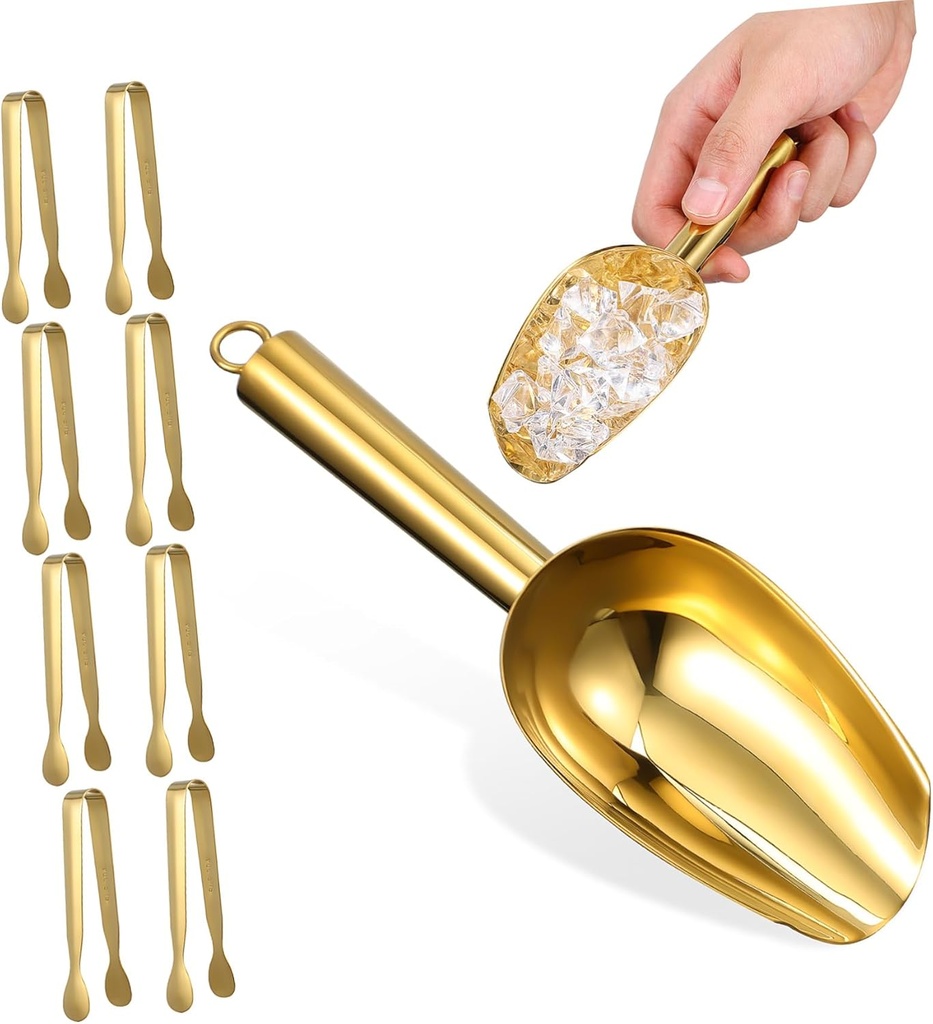 GLEAVI 2pcs Stainless Steel Ice Scoop Ice Tongs Comfortable Grip for Serving for Kitchen Bars Parties and Home Use