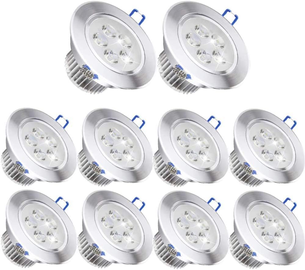 10 Pack,Pocketman 110V 5W Dimmable LED Ceiling Light Downlight,Cool White Spotlight Lamp Recessed Lighting Fixture,with LED Driver