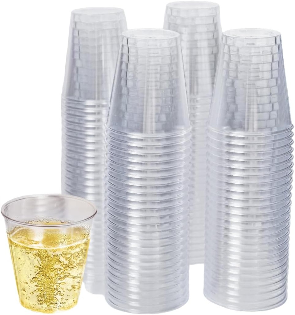 Craft And Party, 1oz 100 pcs Premium Clear Shot Glasses. Disposable Clear Cups for Wine Tasting, Vodka, Whiskey, jelly shot, sample Cups For Party and Gathering. (100, 1oz)
