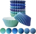 qiqee 300PCS Standard Gradient Cupcake Liners Cupcake Cups 6 Designs Blue Gradient Cupcake Papers Baking Cups Cupcake Wrappers (Medium Size)