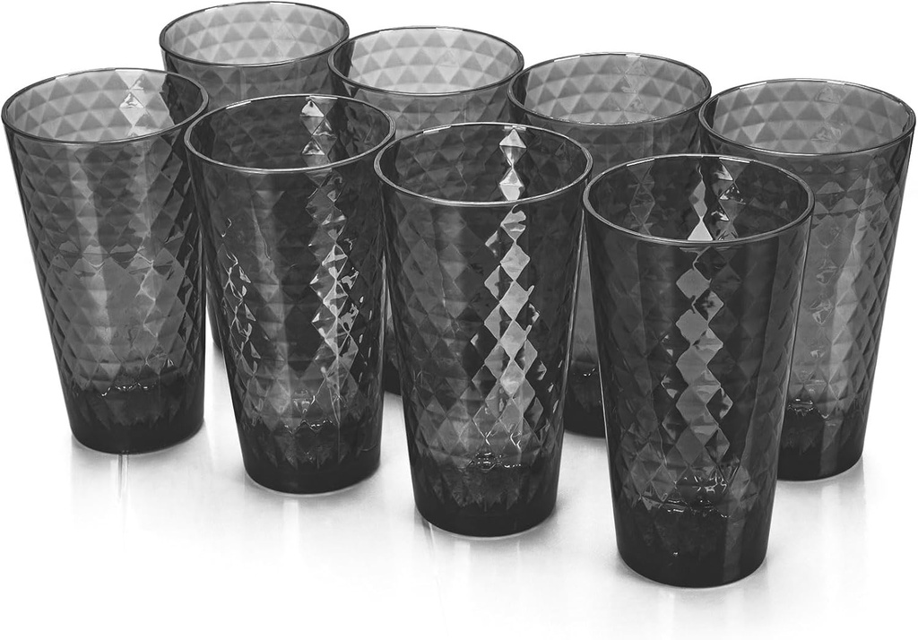BPA-Free Plastic Tumblers 8 Pack (8x22oz) | Reusable Dishwasher Safe | Stackable Shatterproof Cups | Plastic Drinkware & Drinking Tumblers for Restaurant, Home, Party