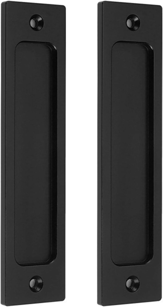 6 Inch Sliding Barn Door Handles, Black, Rectangular Flush Pocket Door Pulls, Rustic Style, 2 Pack