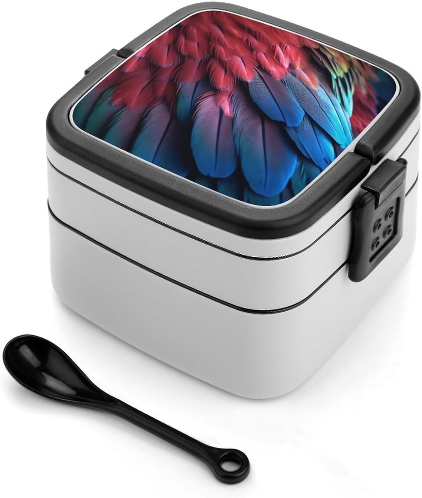 Parrot Wings Bento Box Adult Lunch Box All-in-One Lunch Containers with Removable Compartments Double Layer Bento Lunch Box with Spoon And Handle Stackable Lunchbox