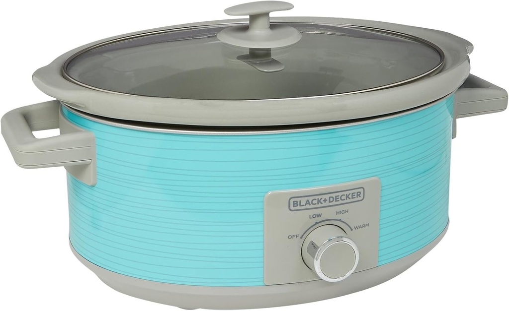 BLACK+DECKER 7-Quart Slow Cooker, SC2007D, Lid Holder, 3 Heat Settings, Extra Large Handles, Dishwasher Safe, Teal