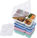 Bento Lunch Box 4-Pack, 5-Compartment Lunch Boxes, Kids Snack Boxes, Stackable Ready Parties, Divided Food Storage Containers for School Work Travel Parties BBQ (Wheat.r)