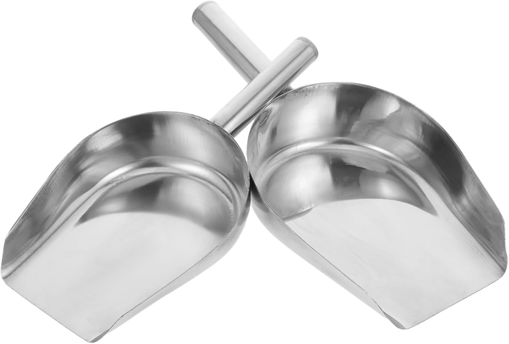 2Pcs Stainless Steel Ice Cube Shovel Set Multi-Purpose Kitchen Scoop for Dry Food Grain and Ice Handheld Shovel Ergonomic Grip for Home Use