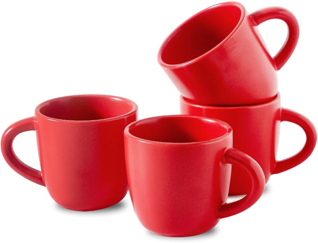 HASENSE Espresso Cups Set of 4 Perfect for Demitasse, Cappuccino, Tea Bag and Juice, 5 Ounce Ceramic Stackable Mini Coffee Mugs Suit for Espresso Machine and Coffee Maker, Red