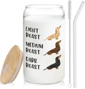 Dachshund Coffee Glass Cup Gifts for Women, 14oz Dachshund Tumbler with Lid and Straw, Funny Wiener Dog Drinking Jar