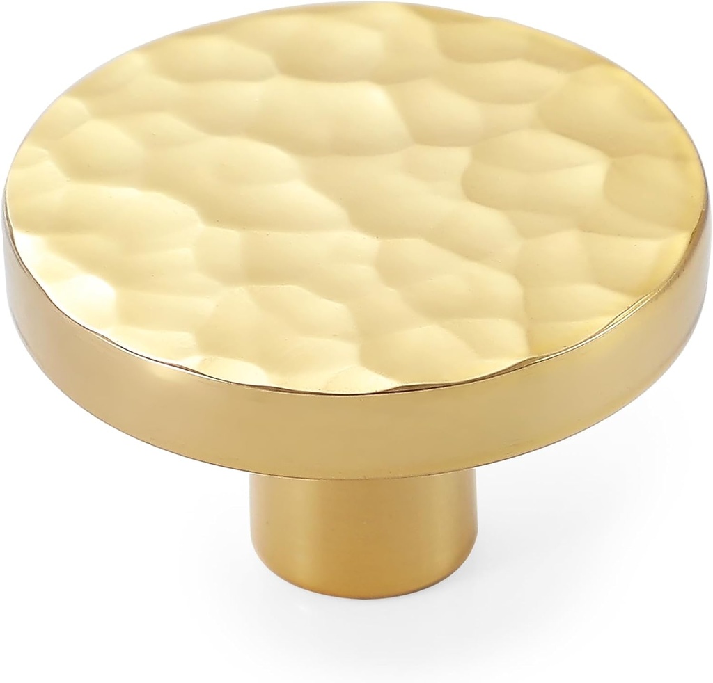 20-Pack Modern Gold Cabinet Knobs, Hammered Solid Brass Drawer Knobs, Round Dresser Drawer Pulls and Handles, Kitchen Cabinet Hardware, Diameter 1-3/16 Inch