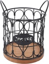 Modern Coffee Pod Storage Basket, Black Wire with Wooden Base, Large Capacity Holder for Espresso Capsules, Coffee Station Organizer