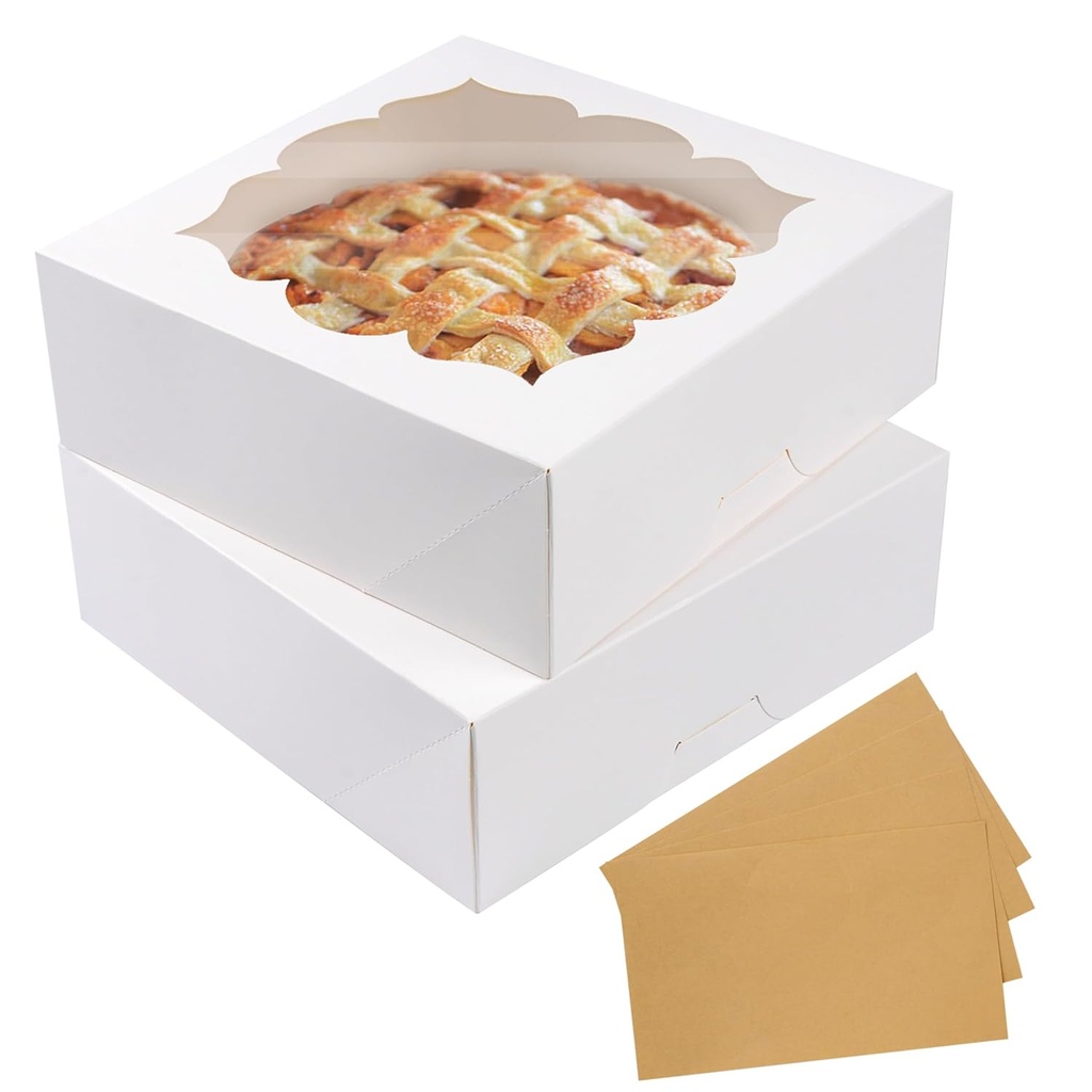 20 Pack Pie Boxes 9x9x3Inch Cake Boxes Bakery Boxes with Window for Pie, Cookies, Donuts, Chocolate Covered Strawberries (White)