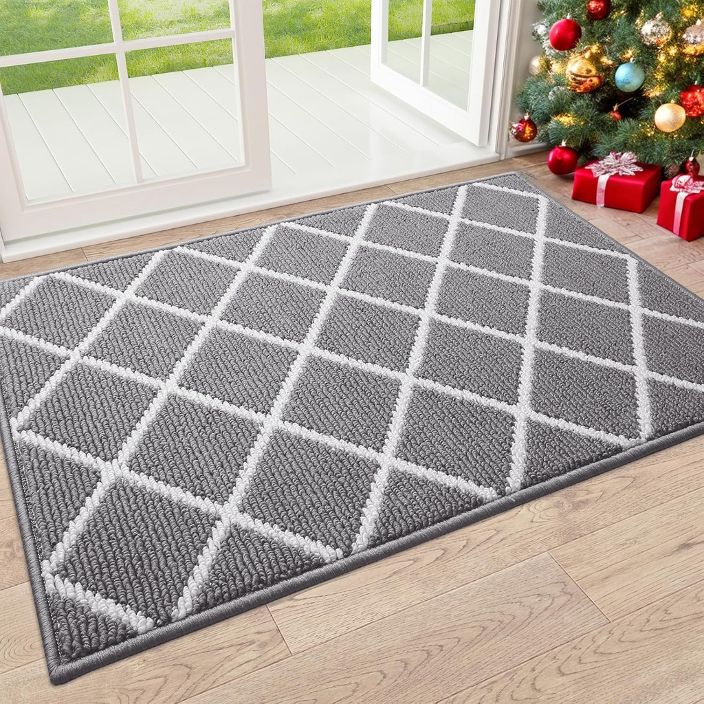 Finchitty Indoor Door Mat, Dirt Resistant and Absorbent, Low-Profile, Non-Slip, Washable Inside Floor Mats for Front Door, Back, and Entrance, 32" x 20", Grey