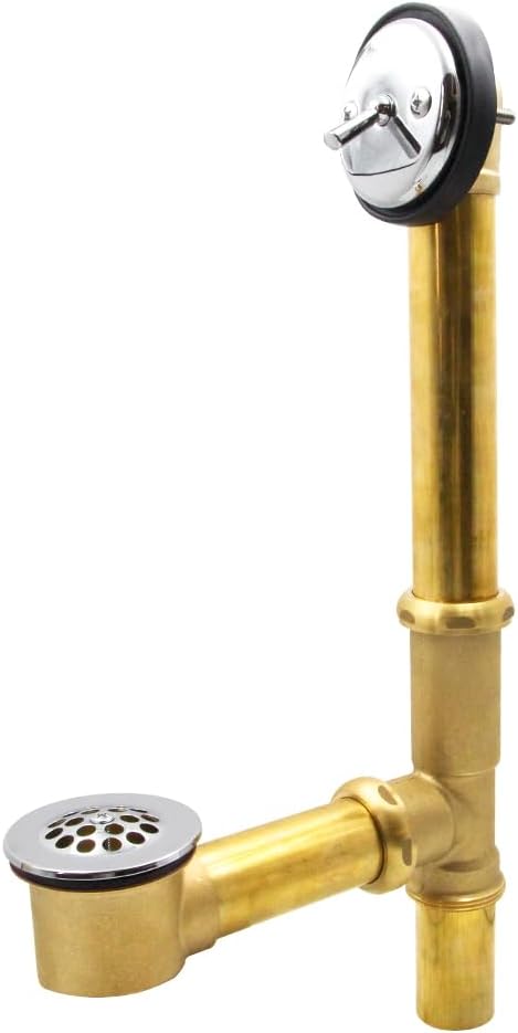 ZM Standard All Brass Lift and Lock Two-Hole Bath Waste Drain Kit, with Chrome Plated Grid Drain