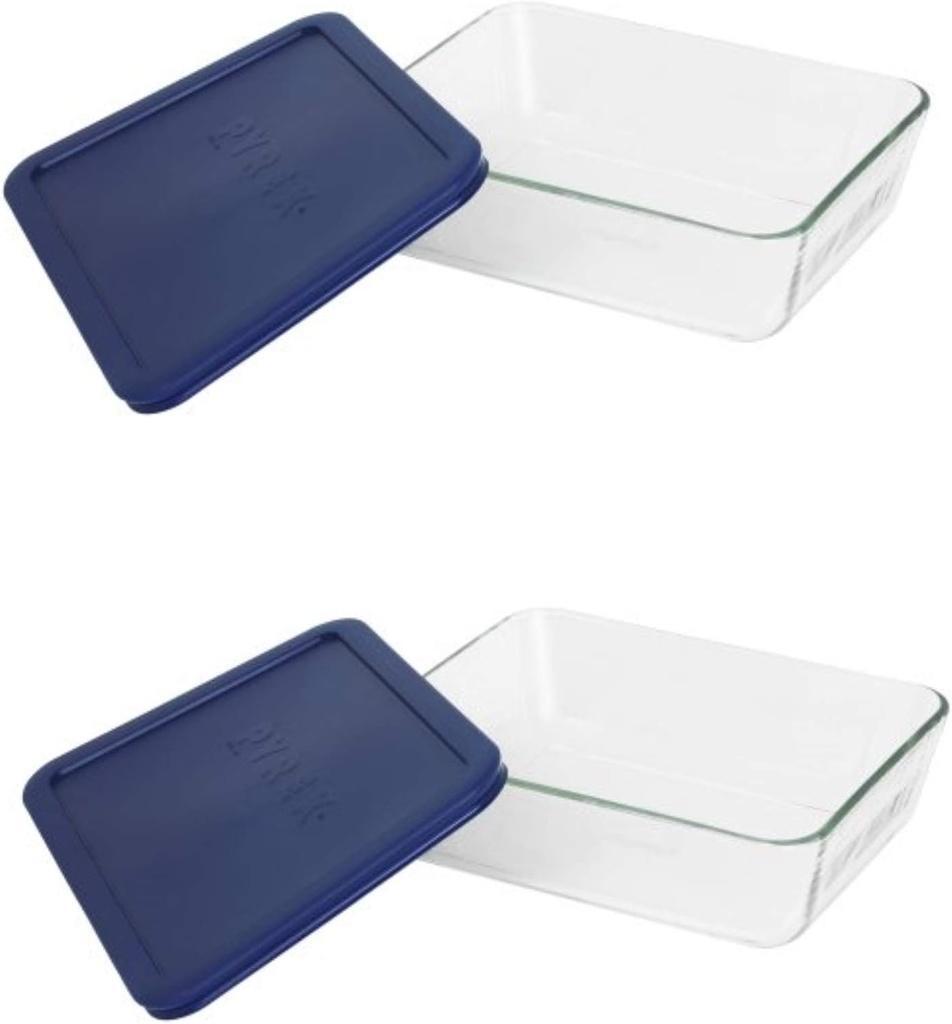 Pyrex 7211 6-Cup Glass Dish & 7211-PC Dark Blue Lid (2-Pack) - Made in USA