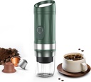 Portable Espresso Machine 3Minute Auto Heat12V Rechargeable Electri Coffee Maker 20 BaCompatible with NS DG Capsules and GroundCoffee for Camping, Travelling RVing HikingandOffice (Green)